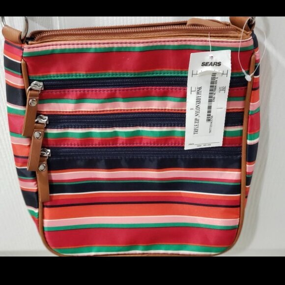 Laura Scott Colorful Striped Crossbody Bag – 3 Zipper Pockets, Adjustable Strap - Picture 3 of 14